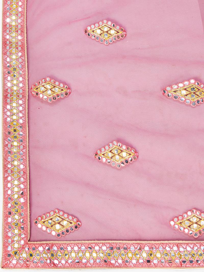 Beguiling Beige thread embroidered with Foil Mirror and Cut Work Organza Party wear Lehenga choli