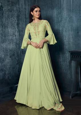 Green resham embroidery satin salwar 1