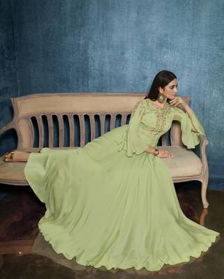Green resham embroidery satin salwar 2