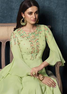 Green resham embroidery satin salwar 3