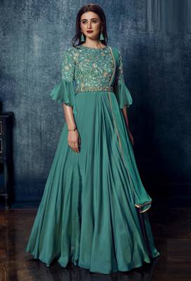 Teal sequins satin salwar 1