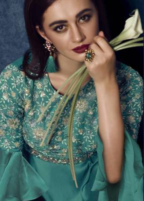 Teal sequins satin salwar 3
