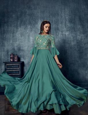 Teal sequins satin salwar 4