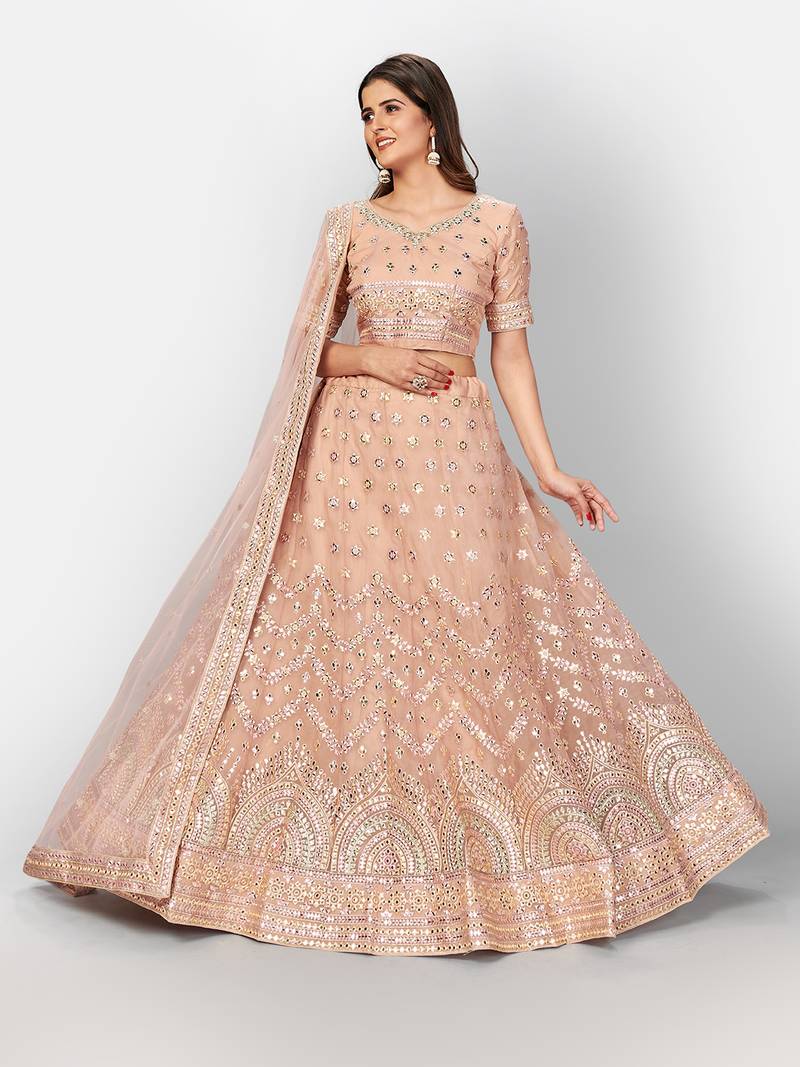 Mesmerizing Peach Thread embroidered Organza Lattest Designer Lehenga choli