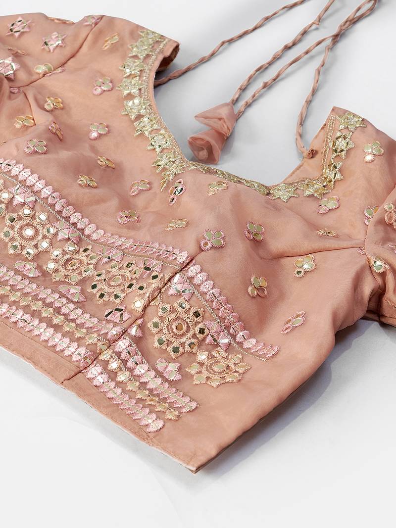 Mesmerizing Peach Thread embroidered Organza Lattest Designer Lehenga choli