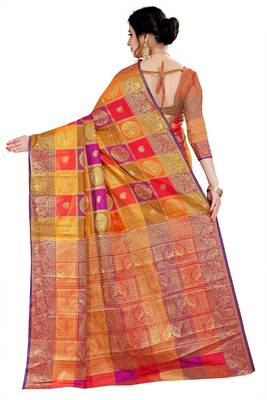 Multicolor woven banarasi silk saree with blouse 2