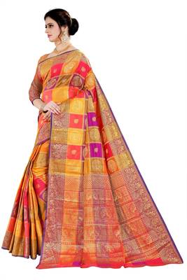 Multicolor woven banarasi silk saree with blouse 3