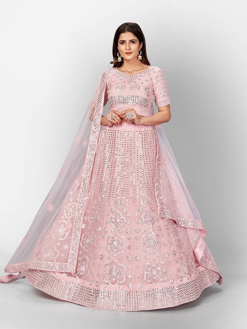 Marvelous Baby pink Thread Embroidered with Foil Mirror Soft Organza Ethnic Lehenga choli