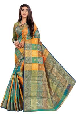 Multicolor woven banarasi silk saree with blouse 1