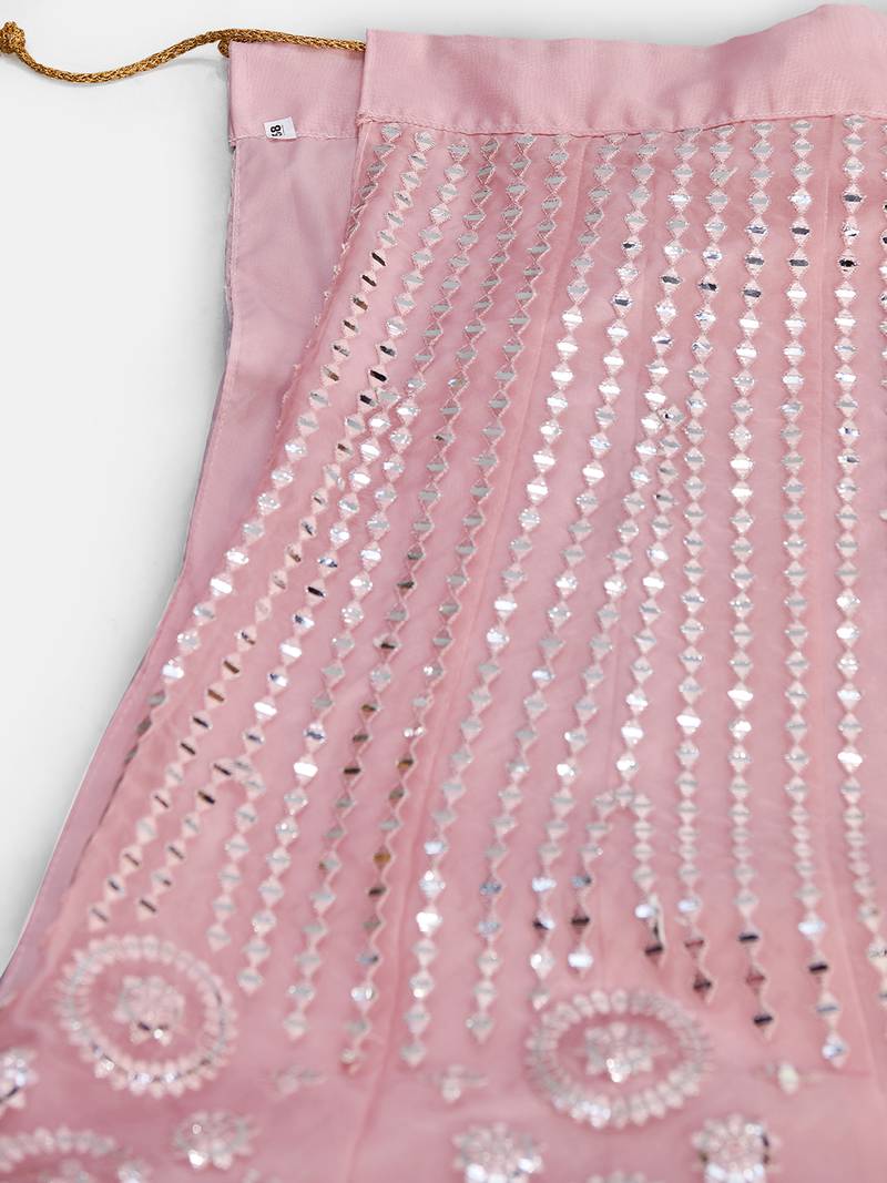 Marvelous Baby pink Thread Embroidered with Foil Mirror Soft Organza Ethnic Lehenga choli