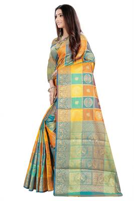 Multicolor woven banarasi silk saree with blouse 2