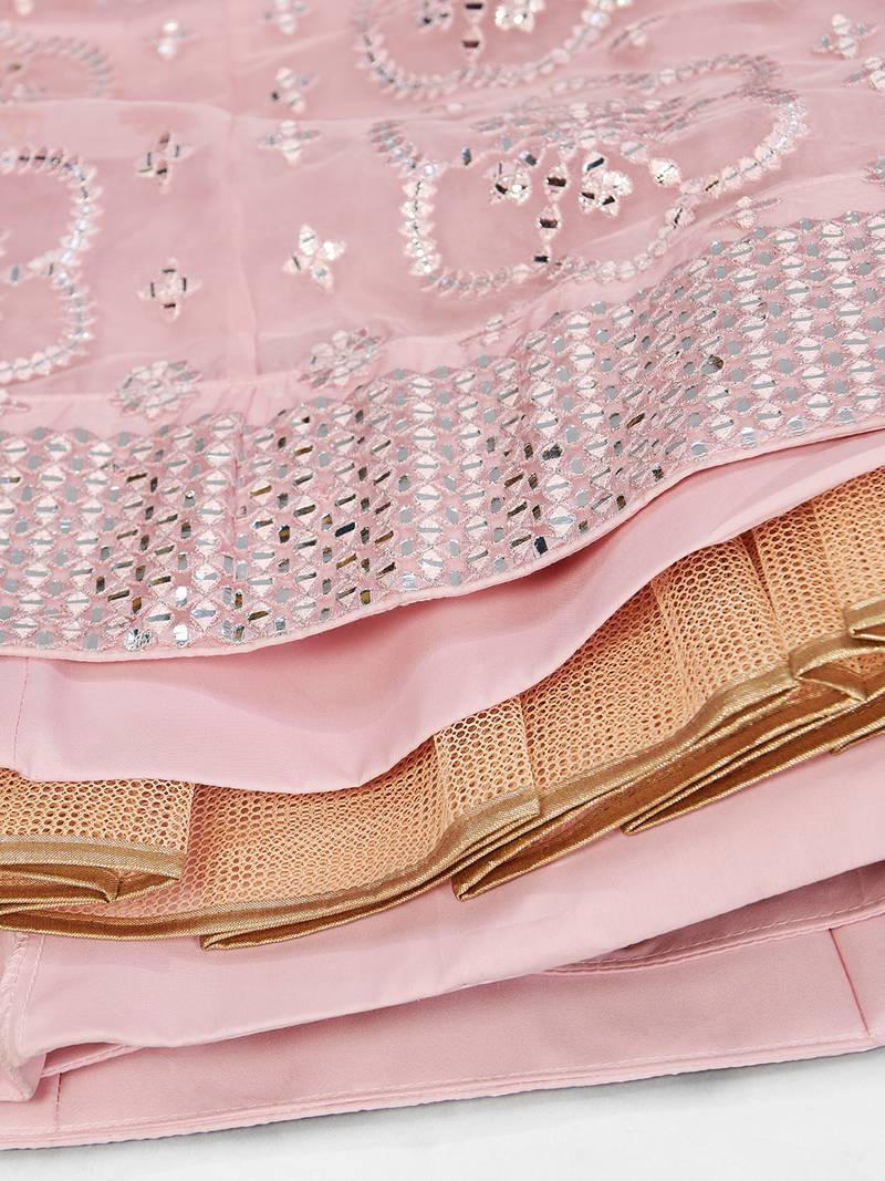 Marvelous Baby pink Thread Embroidered with Foil Mirror Soft Organza Ethnic Lehenga choli