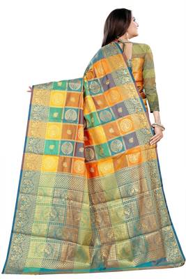 Multicolor woven banarasi silk saree with blouse 3
