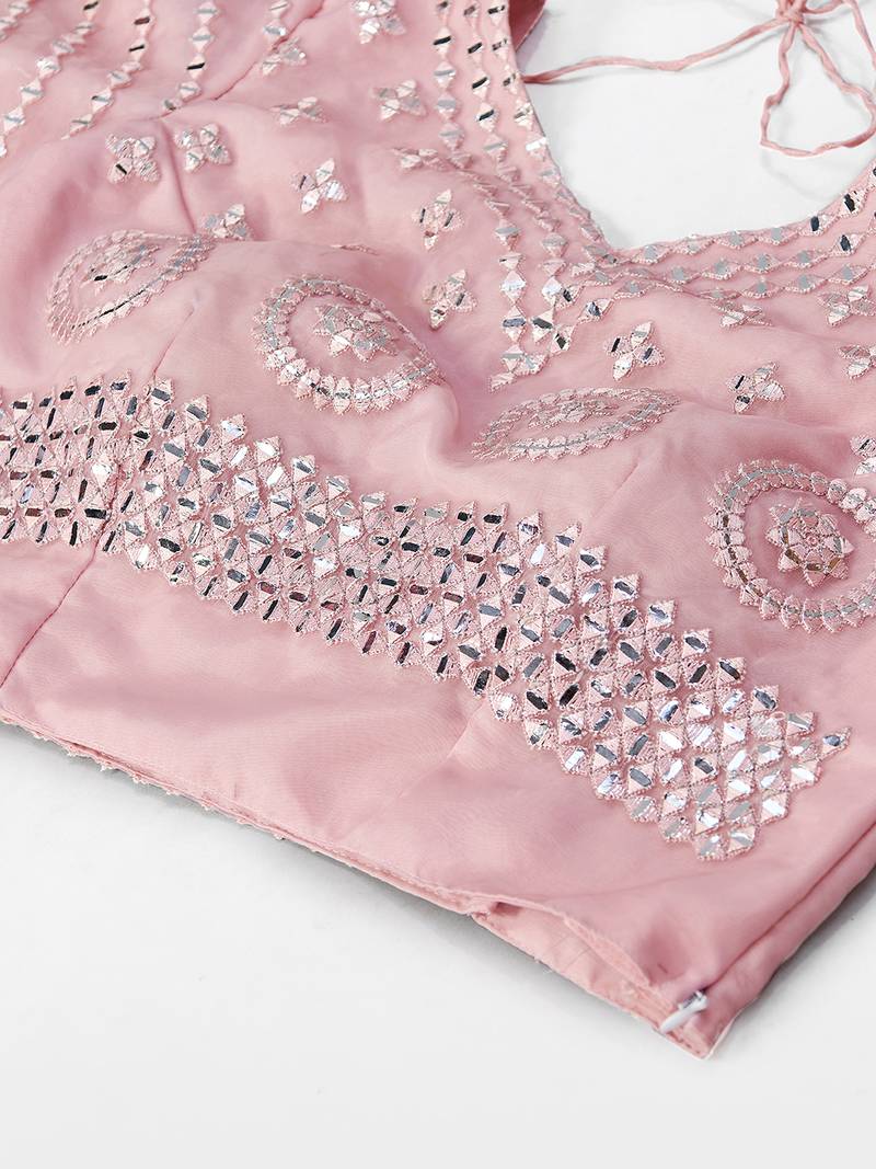 Marvelous Baby pink Thread Embroidered with Foil Mirror Soft Organza Ethnic Lehenga choli