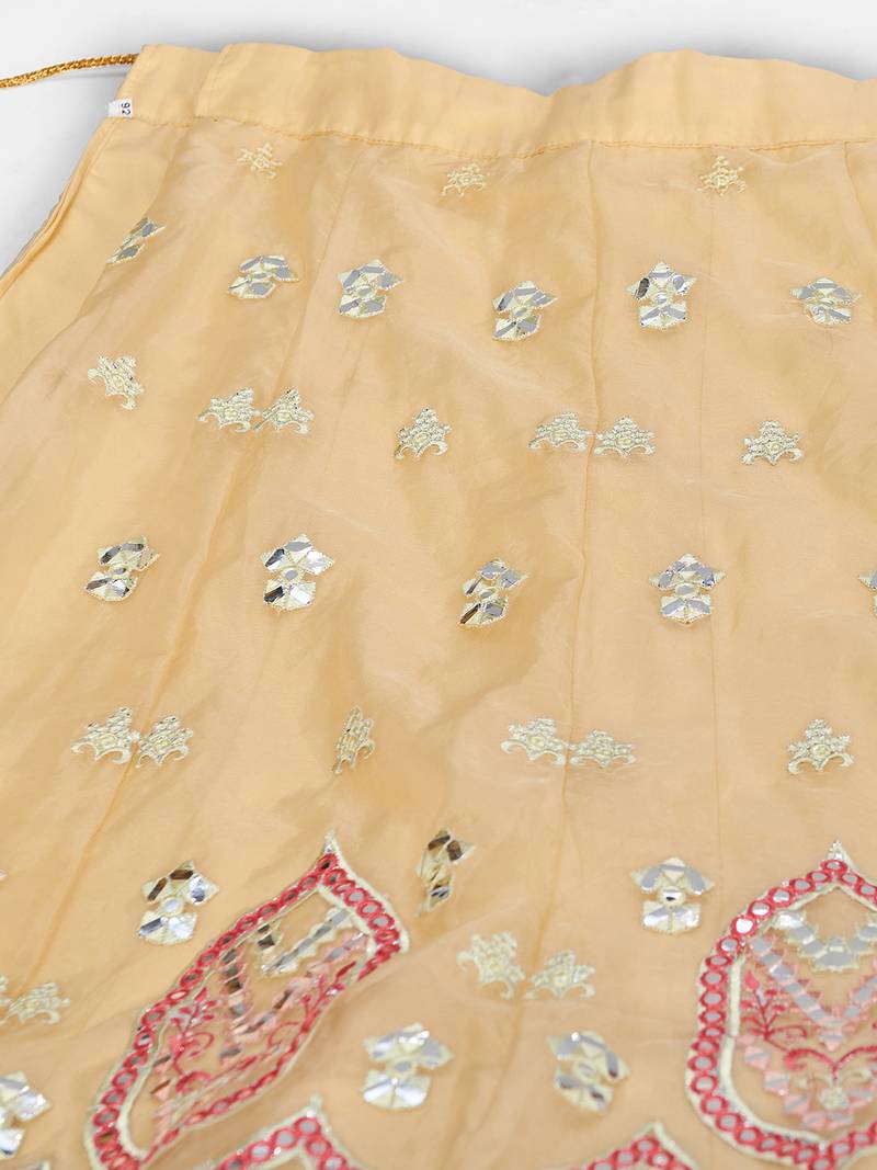 Gorgeous Light Yellow Thread Embroidered with Foil Mirror Organza Semi Stitched Ghagra choli