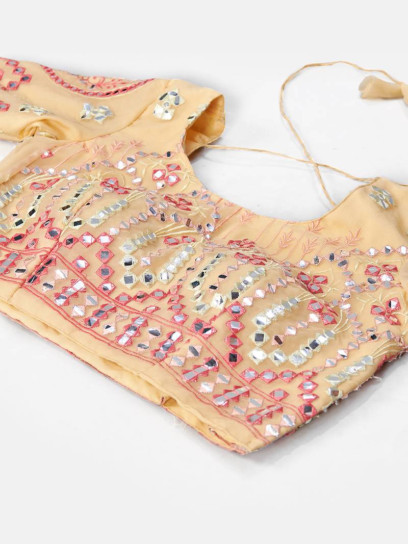 Gorgeous Light Yellow Thread Embroidered with Foil Mirror Organza Semi Stitched Ghagra choli