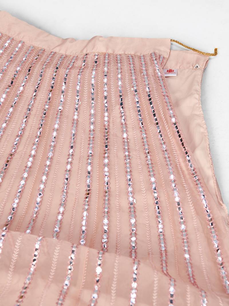 Phenomenal Peach Thread Embroidered Organza Semi Stitched Lehenga choli with dupatta