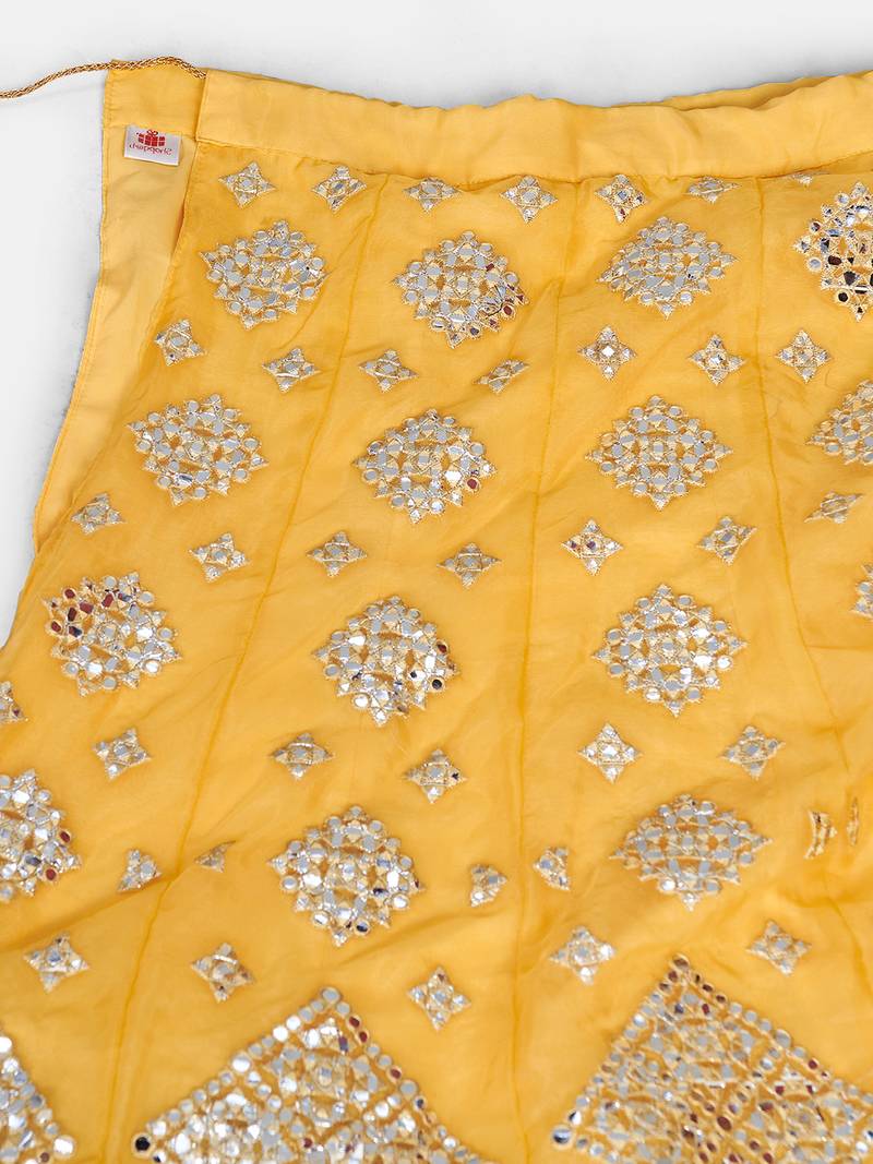 Mesmerizing Mustard Thread embroidered with Foil Mirror Organza Bridal Lehenga choli