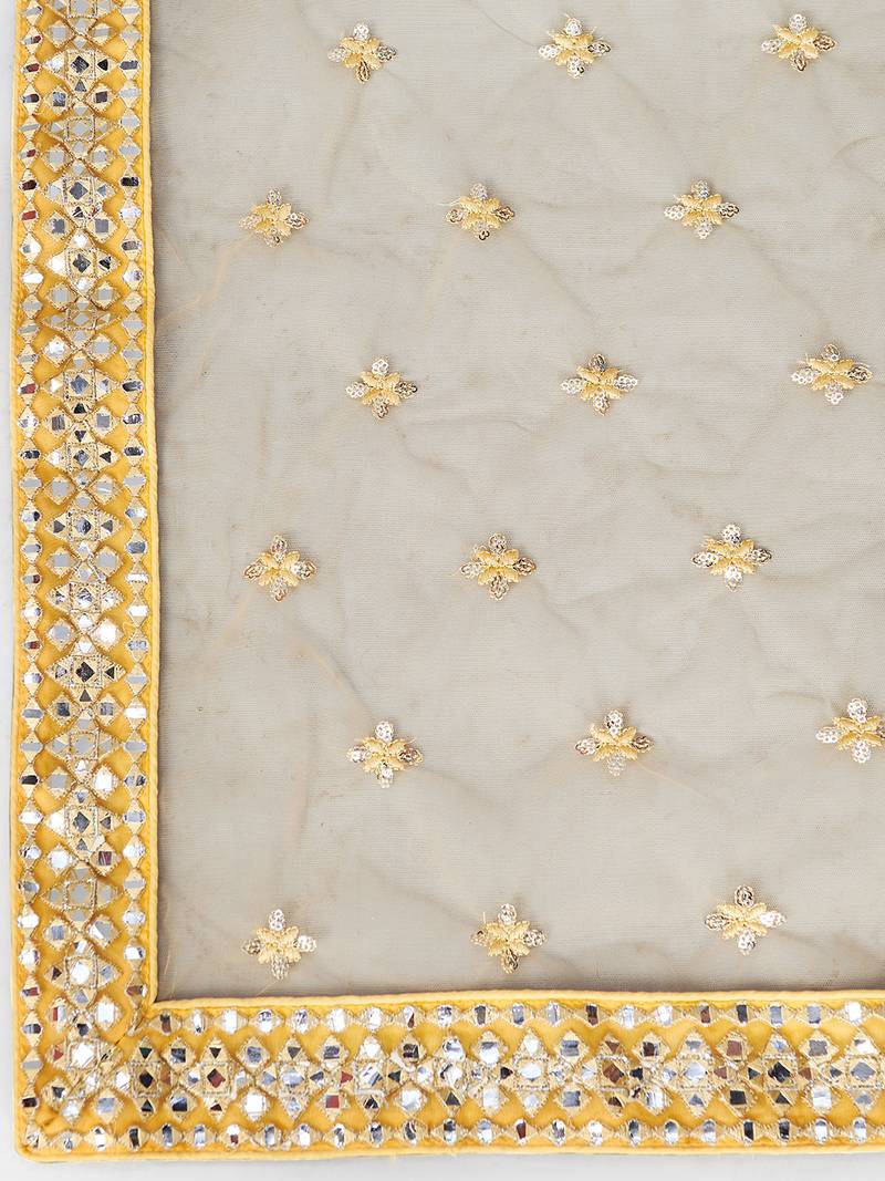 Mesmerizing Mustard Thread embroidered with Foil Mirror Organza Bridal Lehenga choli