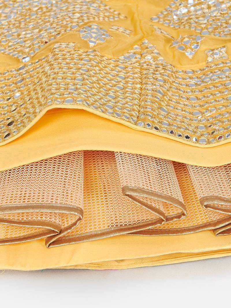 Mesmerizing Mustard Thread embroidered with Foil Mirror Organza Bridal Lehenga choli