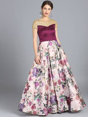 Multicolor Digital_Print Taffeta Stitched Dots_Print Party-Wear-Gowns 1
