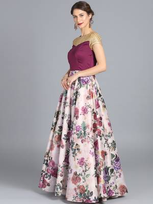 Multicolor Digital_Print Taffeta Stitched Dots_Print Party-Wear-Gowns 4