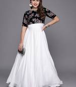 White Embroidered Satin Stitched Dori_Embroidery Party-Wear-Gowns