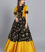 Black Printed Velvet Stitched Dots_Print Party-Wear-Gowns