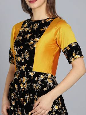 Black Printed Velvet Stitched Dots_Print Party-Wear-Gowns 4