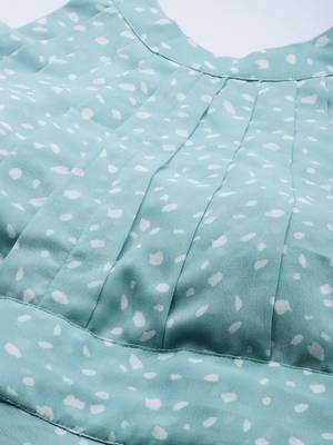 Blue Printed Georgette Stitched Dots_Print Party-Wear-Gowns 4