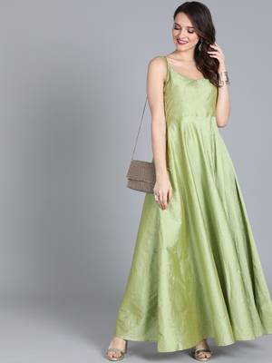 Green Printed Taffeta Stitched Dots_Print Party-Wear-Gowns 1