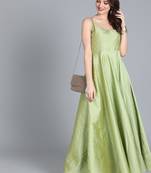Green Printed Taffeta Stitched Dots_Print Party-Wear-Gowns