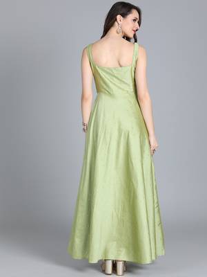 Green Printed Taffeta Stitched Dots_Print Party-Wear-Gowns 2