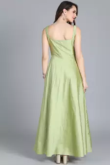 Green Printed Taffeta Stitched Dots_Print Party-Wear-Gowns