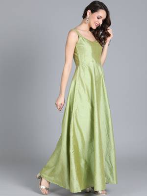 Green Printed Taffeta Stitched Dots_Print Party-Wear-Gowns 3