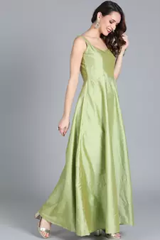 Green Printed Taffeta Stitched Dots_Print Party-Wear-Gowns
