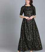 Black Printed Rayon Stitched Dots_Print Party-Wear-Gowns