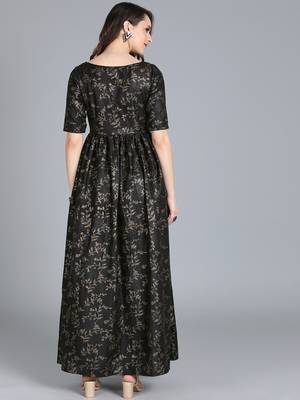 Black Printed Rayon Stitched Dots_Print Party-Wear-Gowns 2