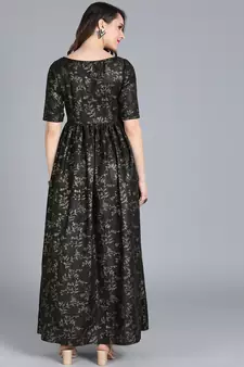 Black Printed Rayon Stitched Dots_Print Party-Wear-Gowns