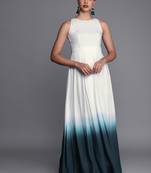 Blue Printed Satin Stitched Dots_Print Party-Wear-Gowns