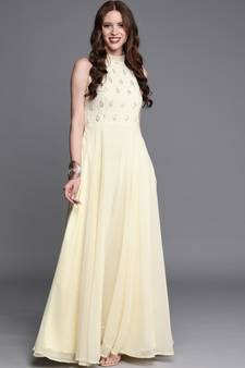 Off-White Embroidered Georgette Stitched Dori_Embroidery Party-Wear-Gowns