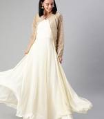 Off-White Sequins Georgette Stitched Sequins_Work Party-Wear-Gowns