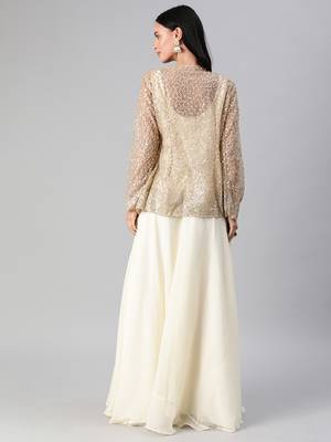 Off-White Sequins Georgette Stitched Sequins_Work Party-Wear-Gowns 2