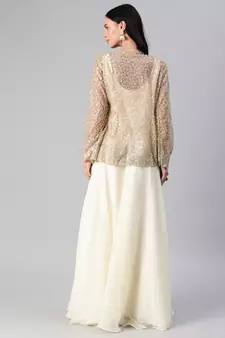 Off-White Sequins Georgette Stitched Sequins_Work Party-Wear-Gowns