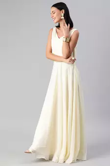 Off-White Sequins Georgette Stitched Sequins_Work Party-Wear-Gowns