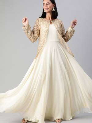 Off-White Sequins Georgette Stitched Sequins_Work Party-Wear-Gowns 4