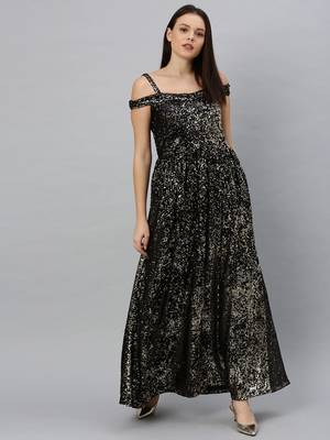 Black Sequins Georgette Stitched Sequins_Work Party-Wear-Gowns 1