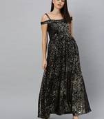 Black Sequins Georgette Stitched Sequins_Work Party-Wear-Gowns