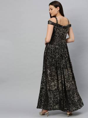 Black Sequins Georgette Stitched Sequins_Work Party-Wear-Gowns 2
