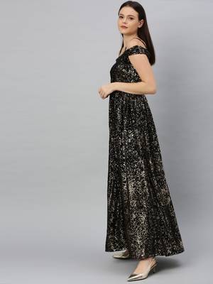 Black Sequins Georgette Stitched Sequins_Work Party-Wear-Gowns 3